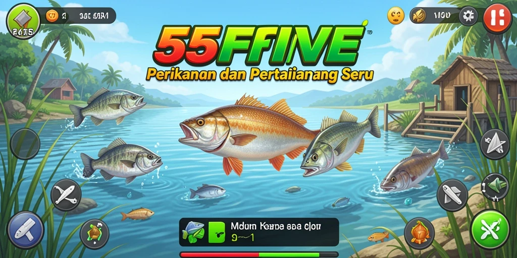 Tampilan gameplay 55FIVE yang menampilkan pertanian dan perikanan.