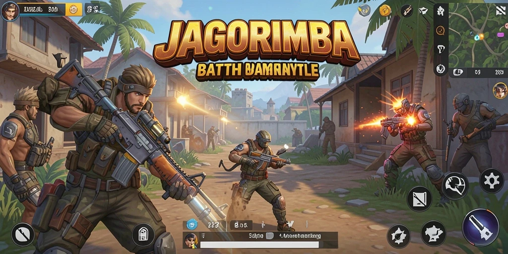 Tampilan gameplay JAGORIMBA dalam pertempuran Battle Royale yang seru.