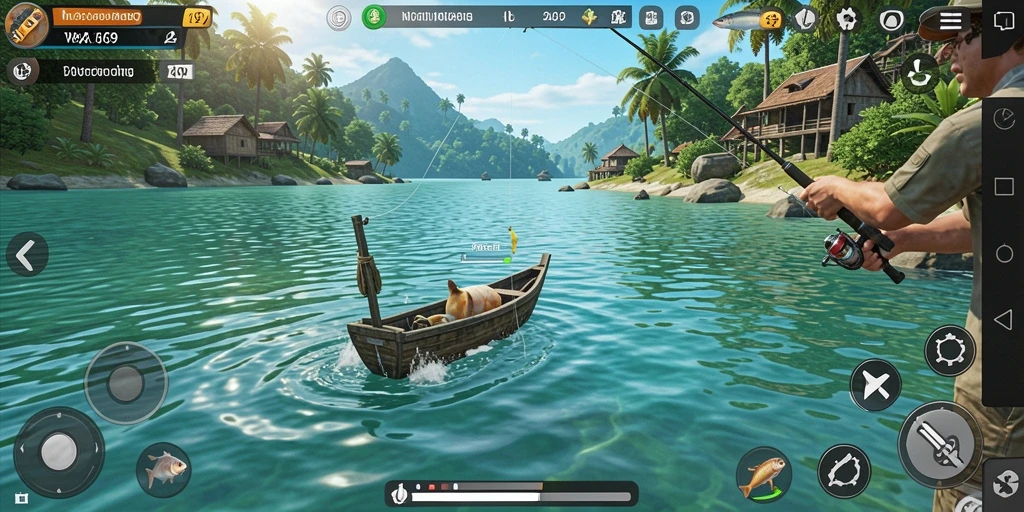 Screenshot gameplay menampilkan pengalaman memancing yang seru.